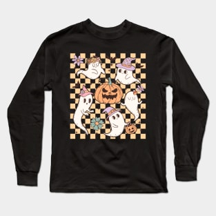 Retro Halloween Checkerboard Long Sleeve T-Shirt